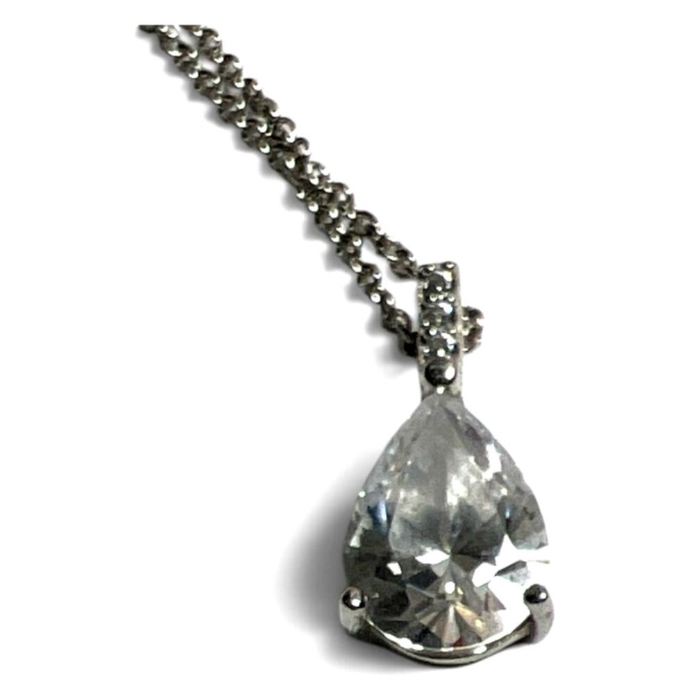 925 Sterling Silver Pear Cut CZ Solitaire Pendant Necklace 18" Stamped CC